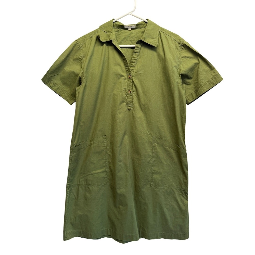 Yerse Polo Shirt Dress Short Sleeve Small Olive Green Women‎